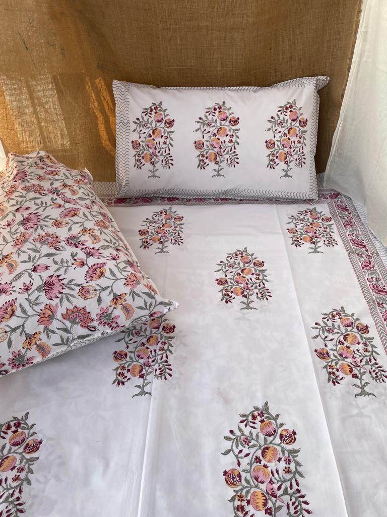 Washable Blue Floral Block Printed Bedsheet