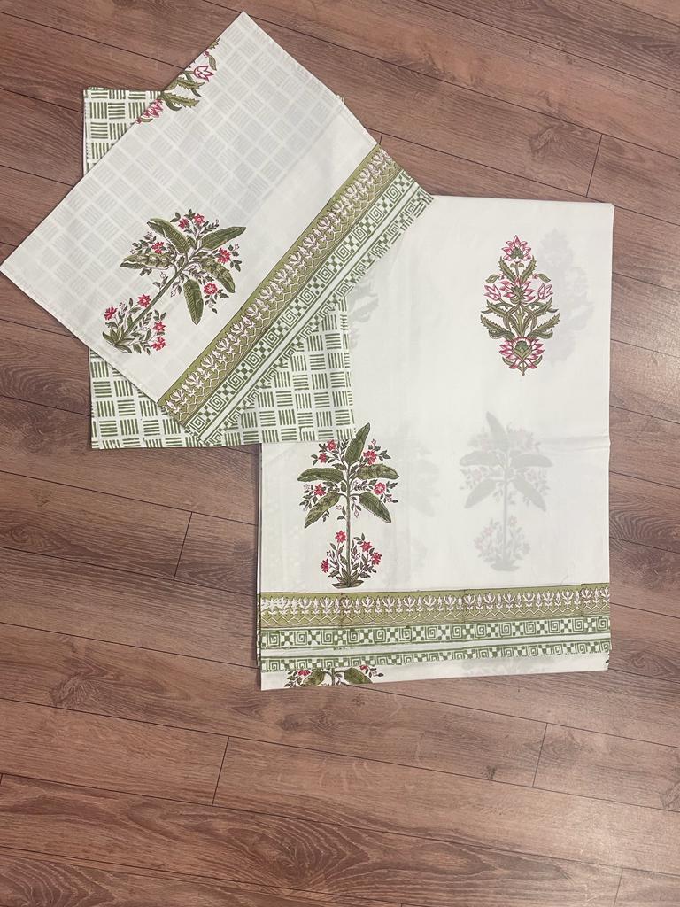 Floral Block Printed Bed Sheet