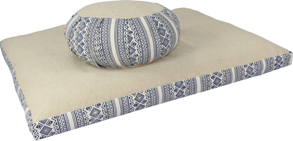 साइड ब्लॉक नेवी ब्लू प्रिंट टॉप एन बॉटम जूट फैब्रिक मेडिटेशन सेट - Mcs028