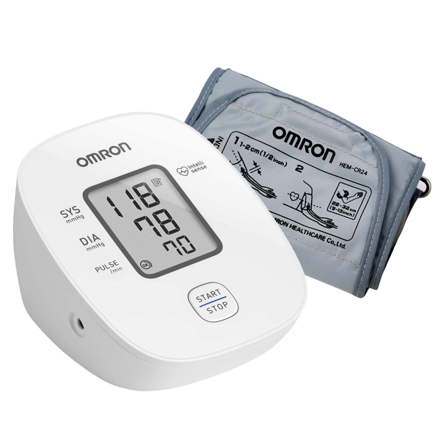 Omron Intellisense Blood Pressure Monitor - Abs, 17.3x13x11.9 Cm, Digital Display | Automatic Pressurization, Personalized Inflation, Irregular Heartbeat Detection, Hypertension Indicator