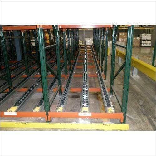 Gravity Flow Pallet Racking System - Mild Steel, 8 Feet Height, Green Color | 1000 Kg Warehouse Storage Capacity, Durable Design