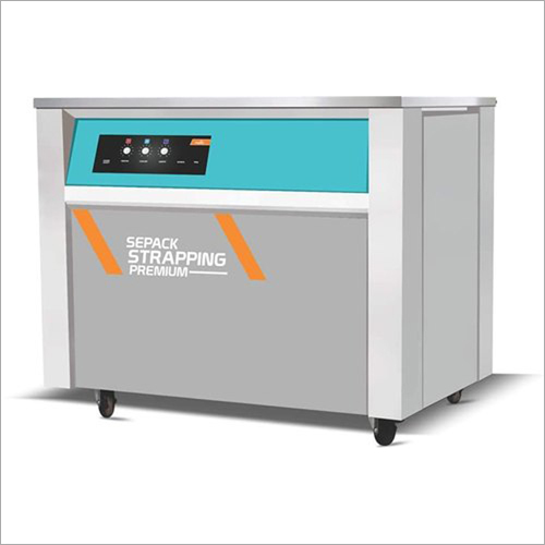 Semi Automatic Strapping Machine - Metal Construction, Gray with Blue Finish | Semi-Automatic Operation, Suitable for Various Strapping Needs