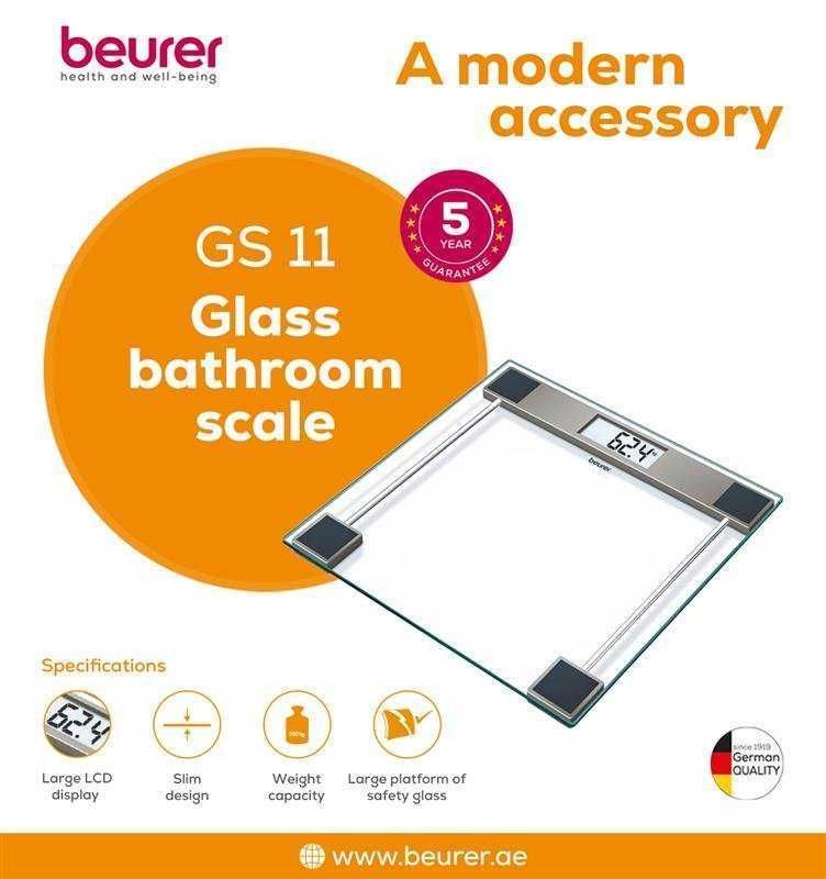 Weighing Scale Beurer Gs-11 Lcd Digital Glass Scale, Color Code: Transparent White