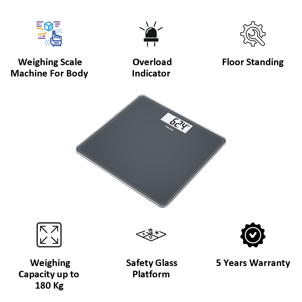 Weighing Scale Beurer  Gs-213 Lcd Digital Glass Scale, Dimension(l*w*h): 30 X 1.8 X 30.5  Centimeter (Cm)