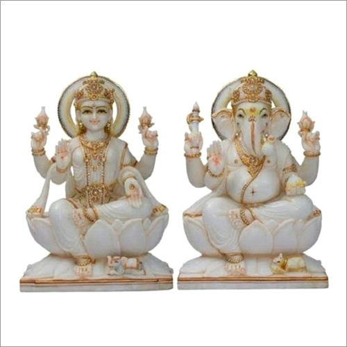 White Marble Laxmi Ganesha Statue - 2 Feet Size, Glossy Finish | Eco-Friendly, Easy to Clean, Modern Indian Art Design