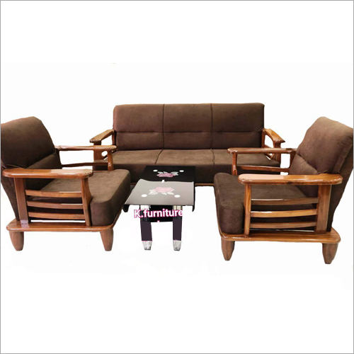 5 Seater Sofa Set - Solid Wood, Larger Depth for Enhanced Comfort | Regal Finish, Smooth Foamy Fabric