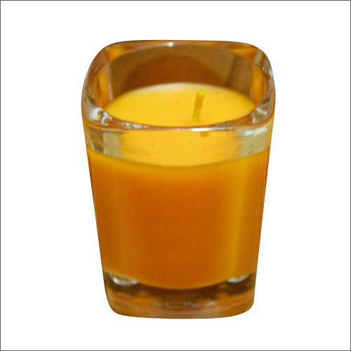 Decorative Glass Wax Candle - Paraffin Wax, Customized Size, Round Shape, Orange Color, Sandalwood Fragrance | Handmade for Home Decoration, Ideal for Meditation