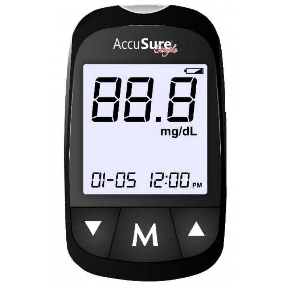 Accusure Simple Blood Glucometer Machine With 50 Strips Color Code: Black