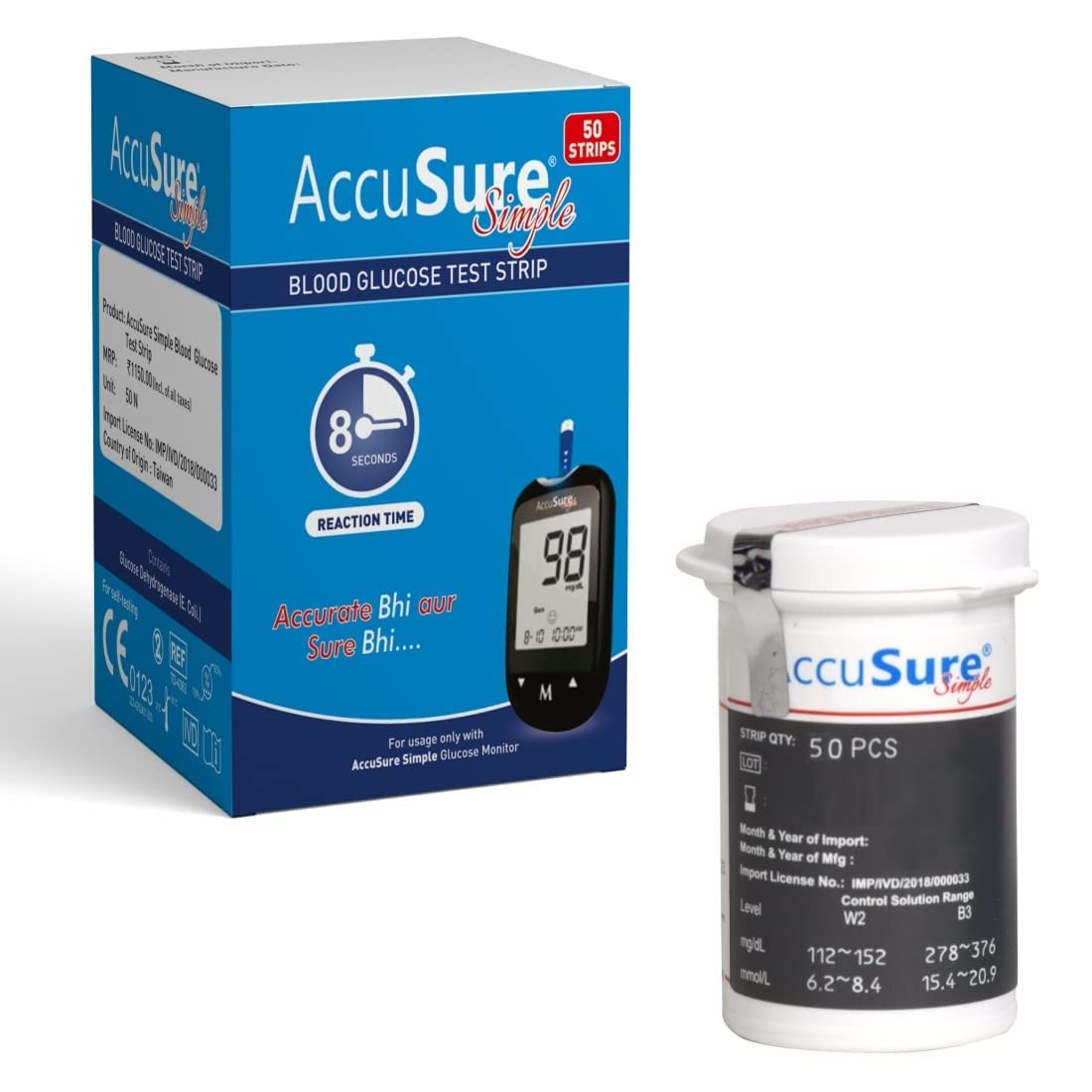 Accusure Simple Blood Glucometer Machine With 50 Strips Color Code: Black