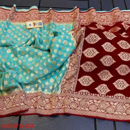 बनारसी जॉर्जेट डाईबल डबल ज़री बुनाई साड़ी