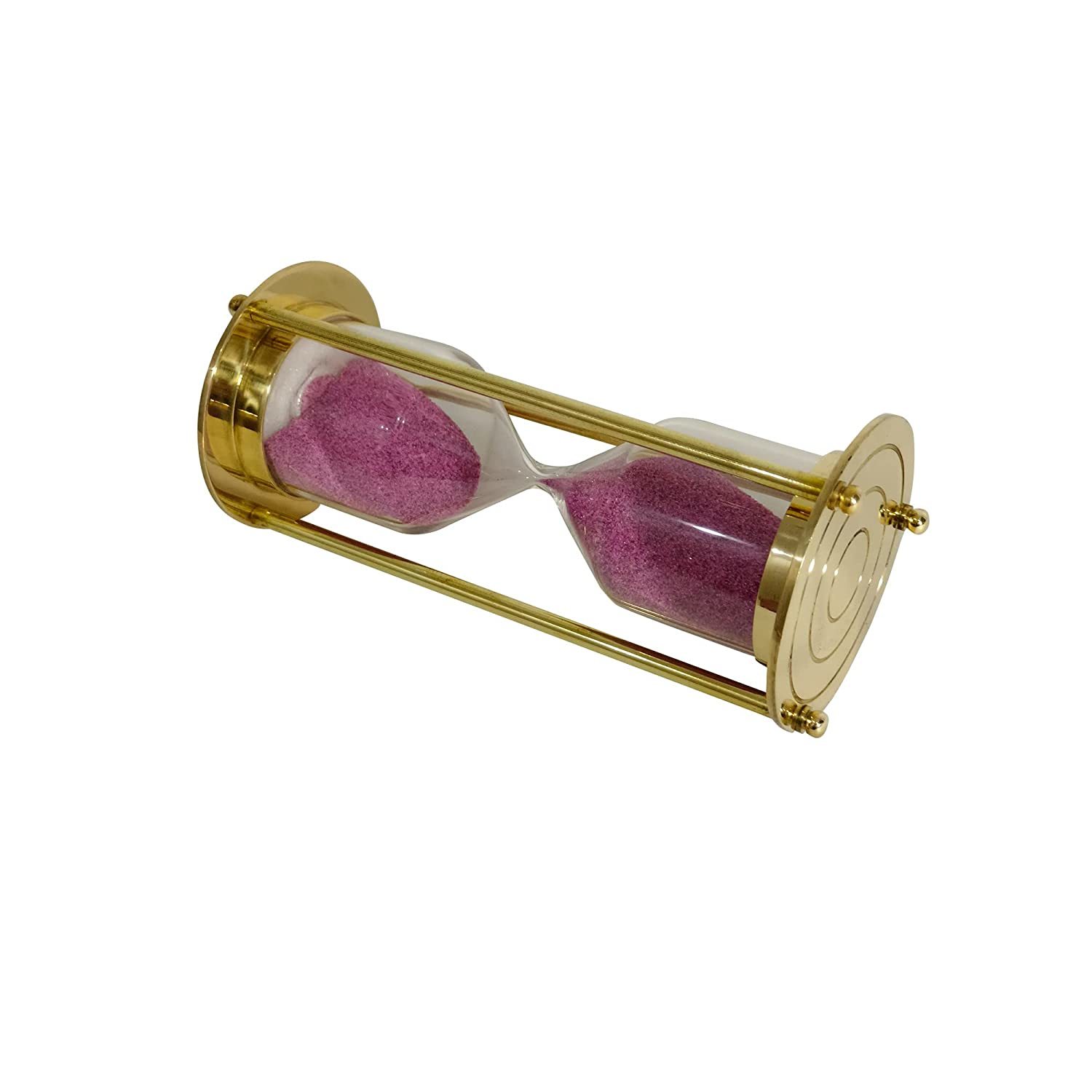 Sohrab Nauticals Solid Brass 5 Minute Sand Timer Very Beautifull Product Use As Home Decor Office Desk Etc Size Hight 14.5cm Colour Gold Finishing Size L=6.5cm W=6.5cm H=14.5cm