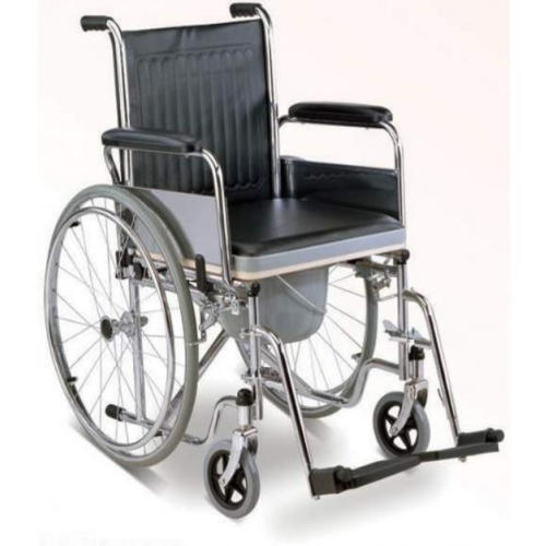 Karma Rainbow 6 Commode Wheelchair - Steel Frame, Foldable Design | 24-inch Rear Wheels, Synthetic Leather Cushion Seat, Portable And Adjustable