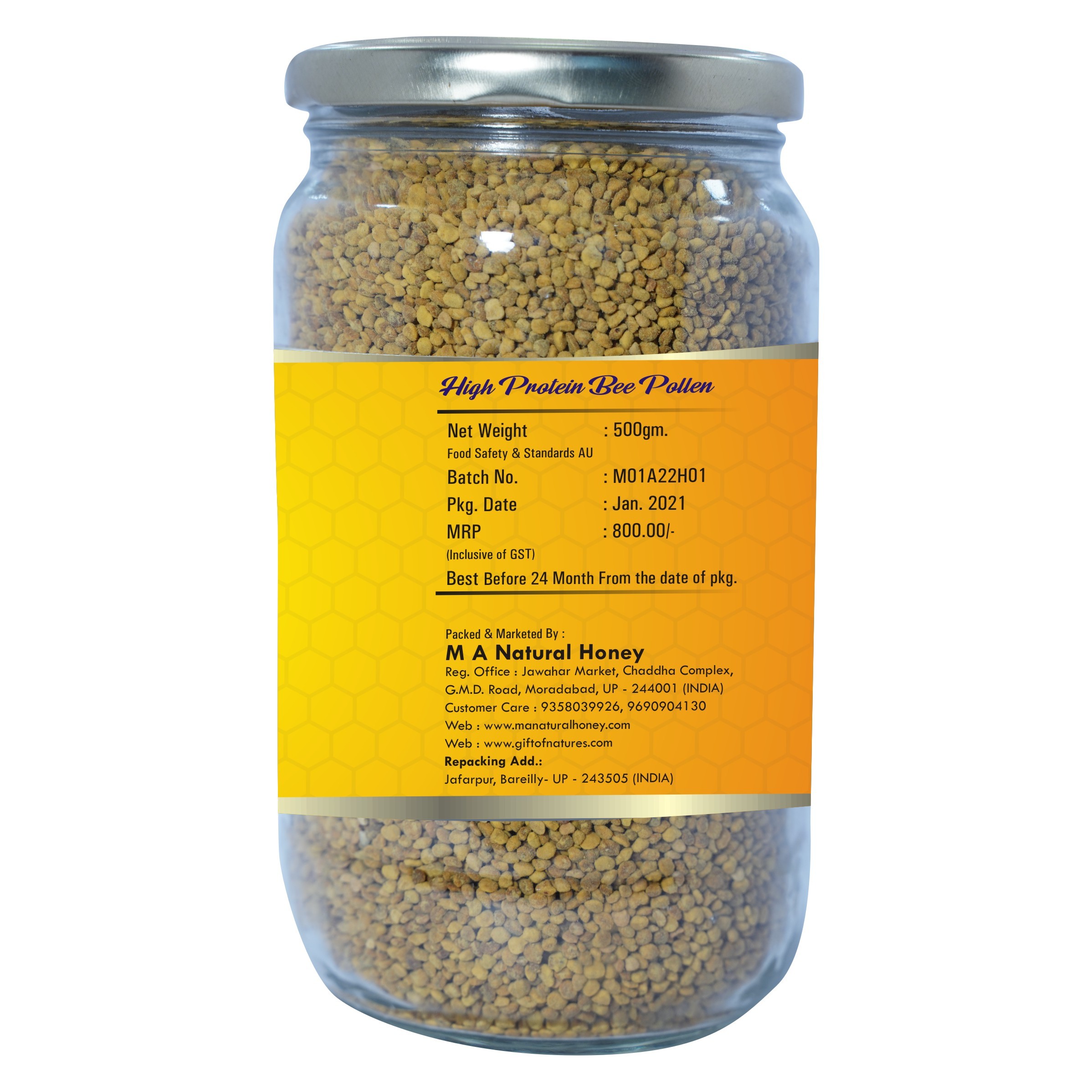 Pollen Honey - 100% Natural, 250g Jar | High Protein, Expert Manufactured, Self Bee Farm Production, Antioxidant-rich