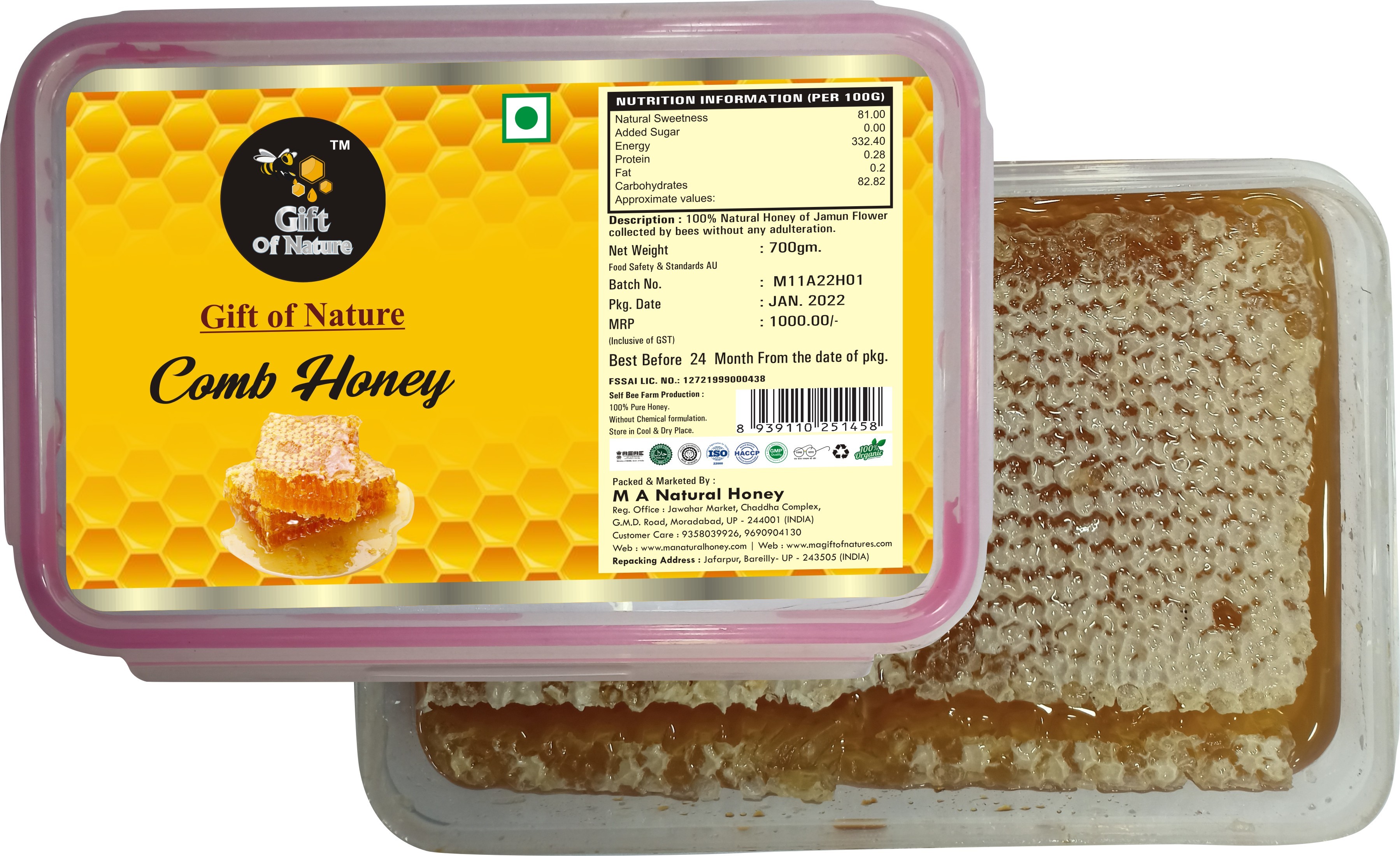 100% Pure Honey - 500g Organic Sweet Liquid | Grade A, 17% Moisture, 2-year Shelf Life