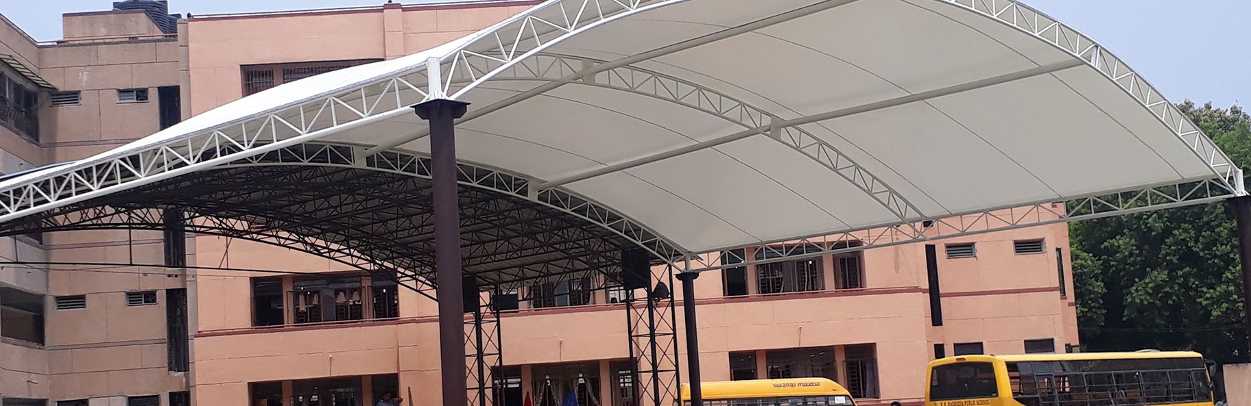 Tensile Structure Shade - Pvc Material, 3200mm Length & Width, 2.0mm Thickness | Strong, Waterproof, Free Standing, Fireproof, Low Maintenance