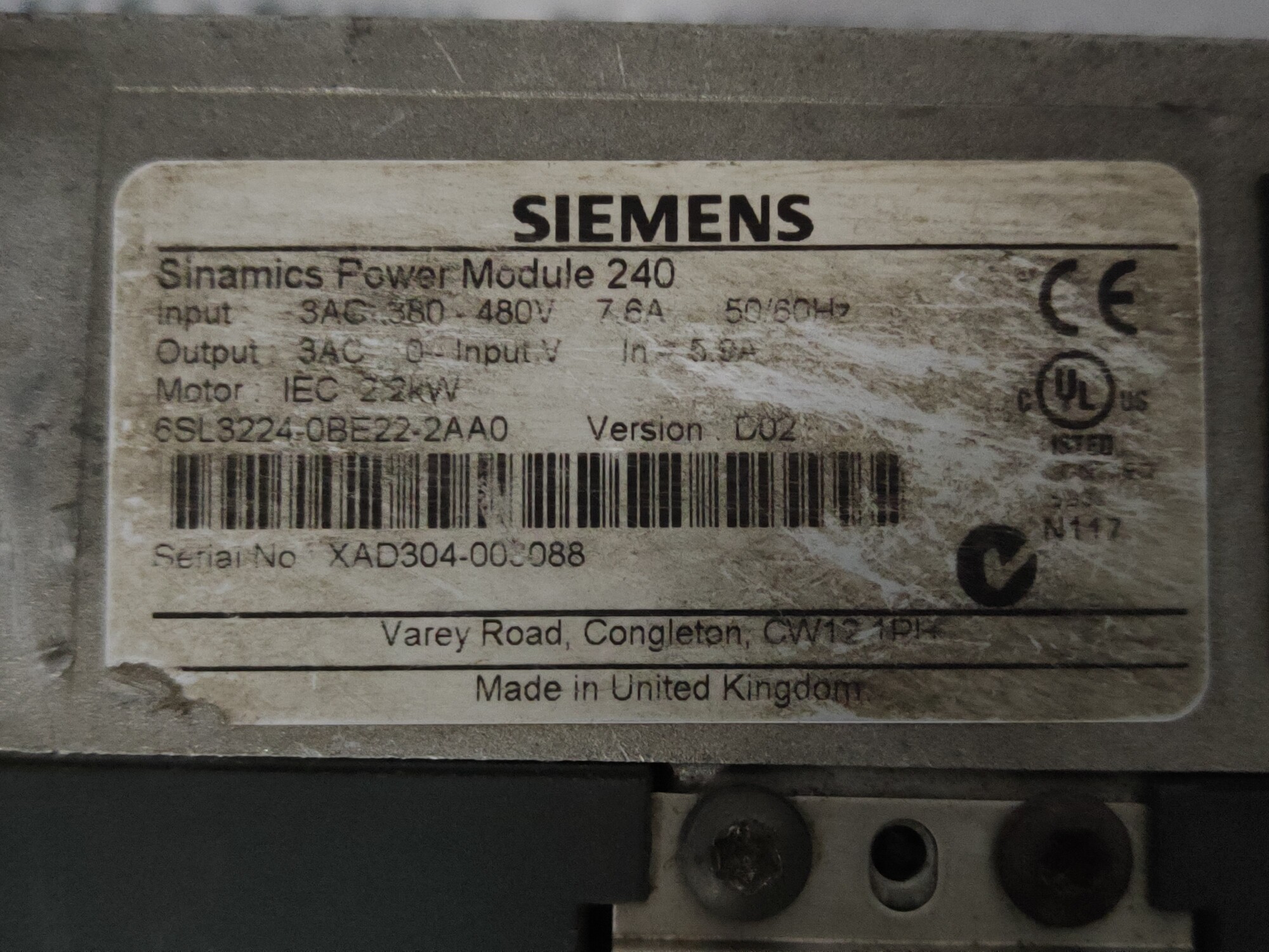 Siemens Power Module 6sl3224-0be22-2aa0