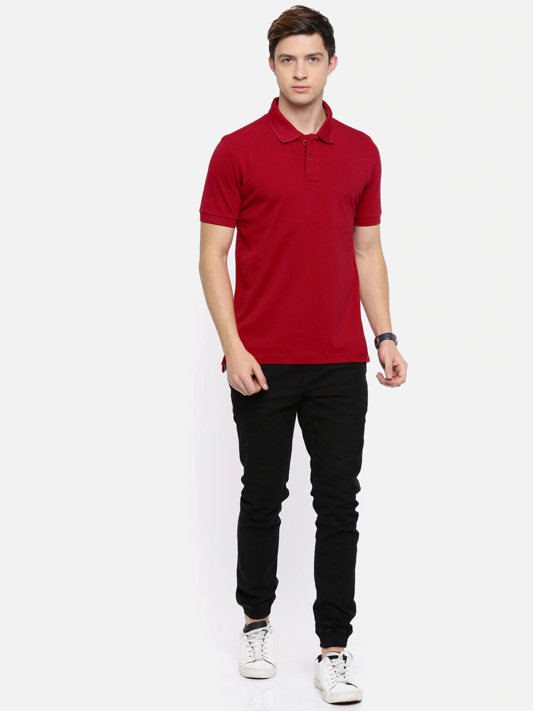 Semantic Cotton Red Polo Collar T-shirt - 100% Pure Cotton, Soft Finish With Button Placket Closure | Casual Wear For Men, Short Sleeves, Sizes S-xxl
