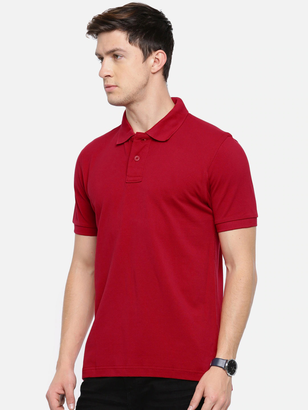 Semantic Cotton Red Polo Collar T-shirt - 100% Pure Cotton, Soft Finish With Button Placket Closure | Casual Wear For Men, Short Sleeves, Sizes S-xxl