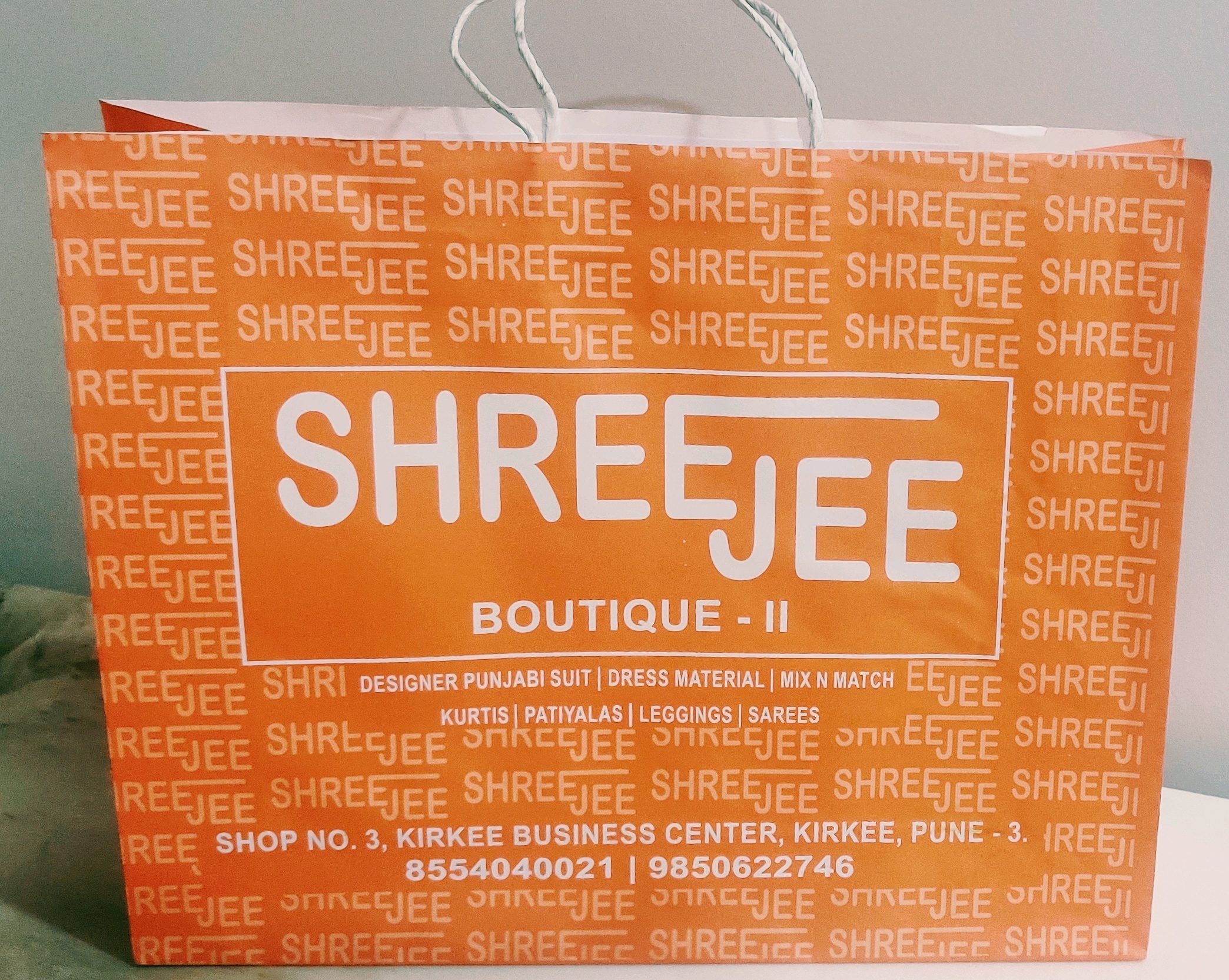 White Kraft Printed Paper Bag Size: 16 L X 15.25 H X 6 W