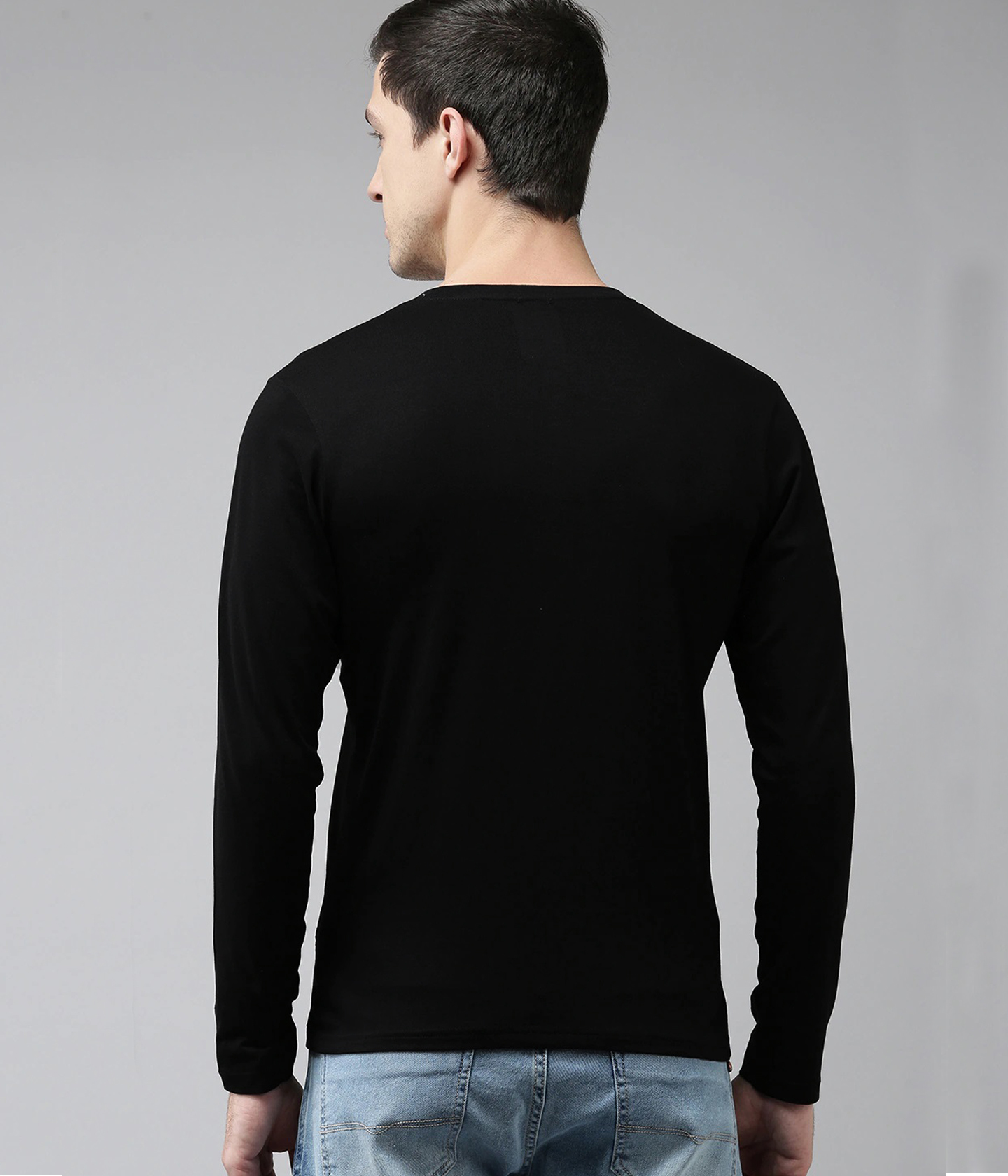 Semantic Full Sleeve Black Cotton T-shirt - 100% Ring-spun Cotton Bio Wash, Sizes S-xxl | Round Neck Rib, Straight Fit, Suitable For All Seasons