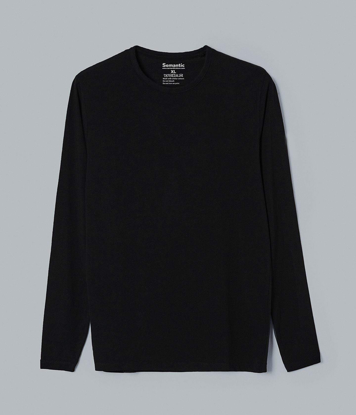 Semantic Full Sleeve Black Cotton T-shirt - 100% Ring-spun Cotton Bio Wash, Sizes S-xxl | Round Neck Rib, Straight Fit, Suitable For All Seasons