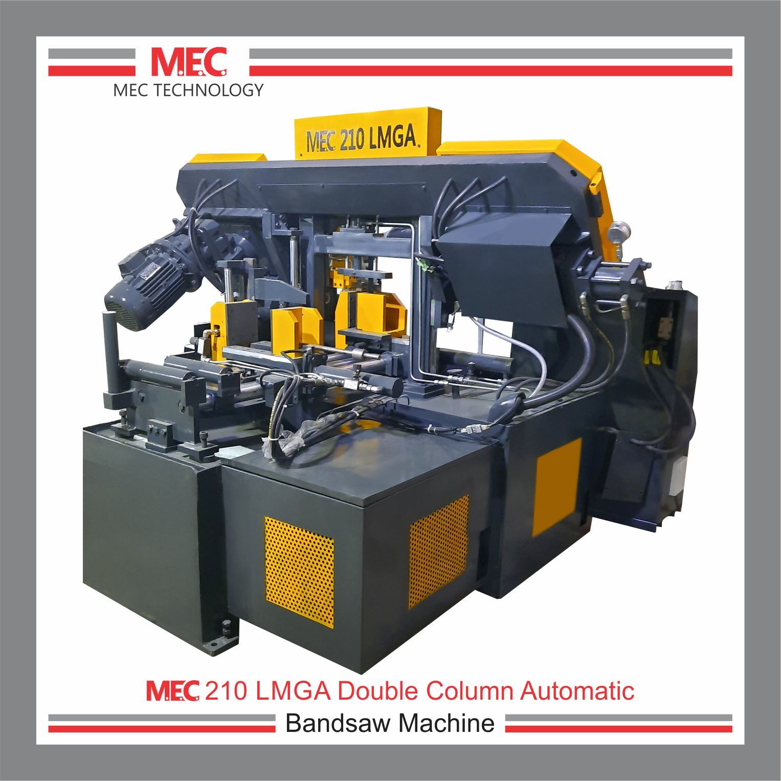 Mec-300 Lmga Nc Fully-automatic Double Column Bandsaw Machine - Steel, 2500x1800x2300mm, Gray & Red | High Efficiency Power Transmission, Plc Control System, Adjustable Heavy Duty Blade Guide, Hydraulic Bundle Clamping, Color Touch Screen Hmi