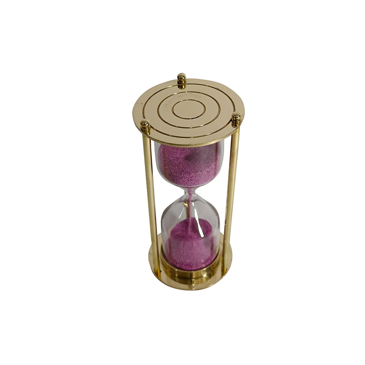 Sohrab Nauticals Solid Brass 5 Minute Sand Timer Very Beautifull Product Use As Home Decor Office Desk Etc Size Hight 14.5cm Colour Gold Finishing Design: Antique