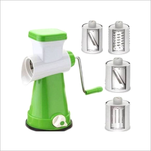4 In 1 Rotary Grater and Slicer - Plastic and Stainless Steel, Green and White | Manual Use for Kitchen, Perfect for Home and Hotel