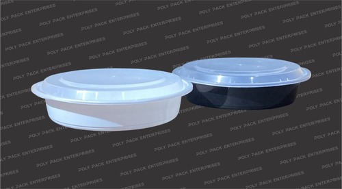 Dome Lid Container Round - Rigid, 950/1200 ML, Black | Liquid Safe, Plastic Disposable Design