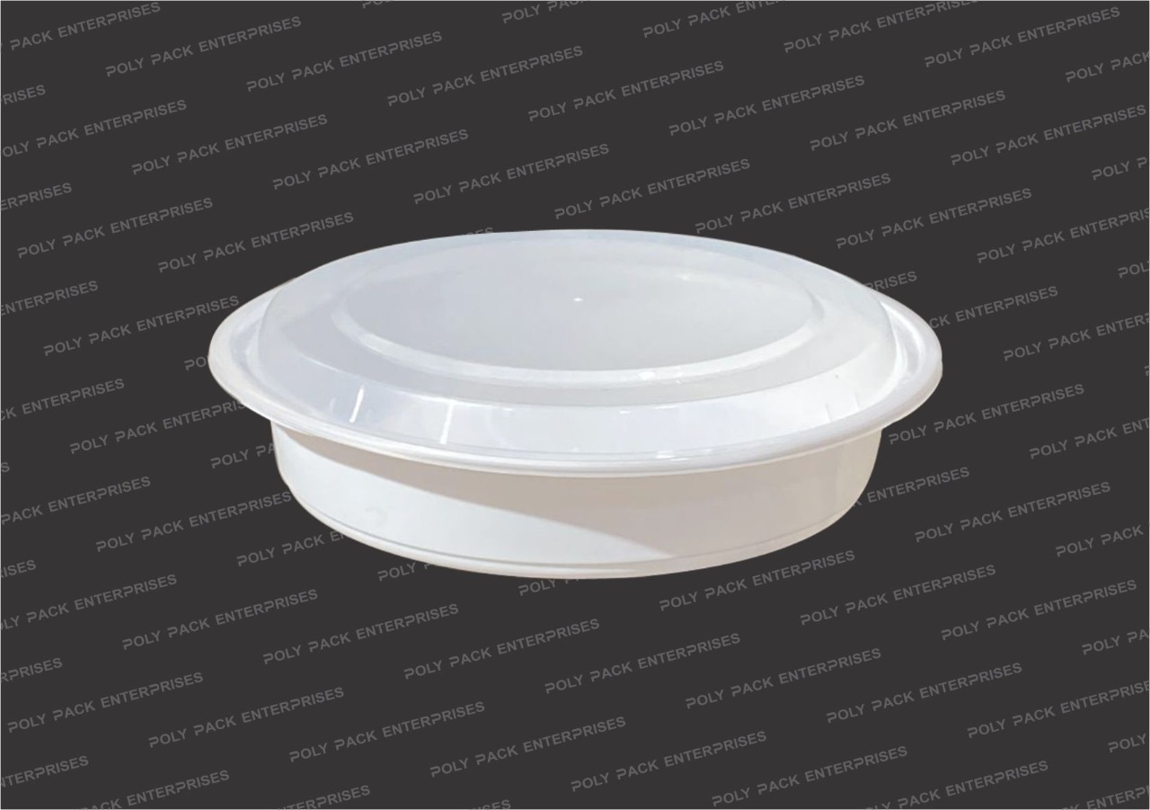 Dome Lid Container Round - Rigid, 950/1200 Ml, Black | Liquid Safe, Plastic Disposable Design