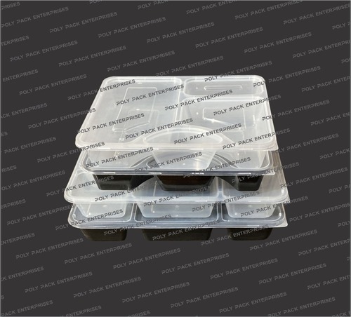 MEAL TRAY 5 COMPARTMENT NATURAL and BLACK - Plastic, 1040 ML Volume, 232 MM Diameter, 40x213 MM Dimensions | Ideal for Food Packing
