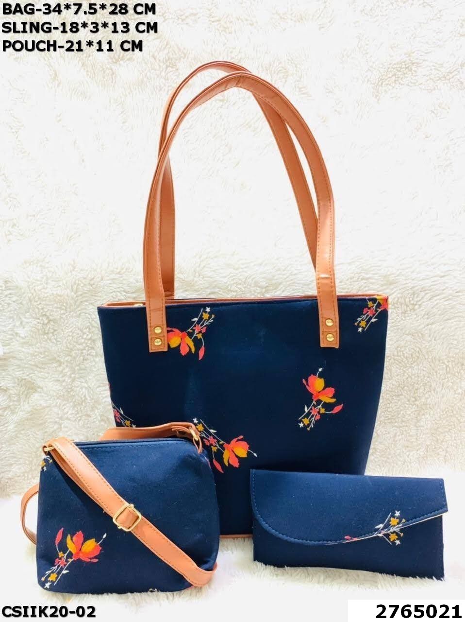 Designer Ikkat Combo Set - Cotton Fabric, Bag: 34*7.5*28cm, Sling: 18*3*13cm, Pouch: 21*11cm | Multi-color, Printed Design, Zipper Closure, Ideal For Women