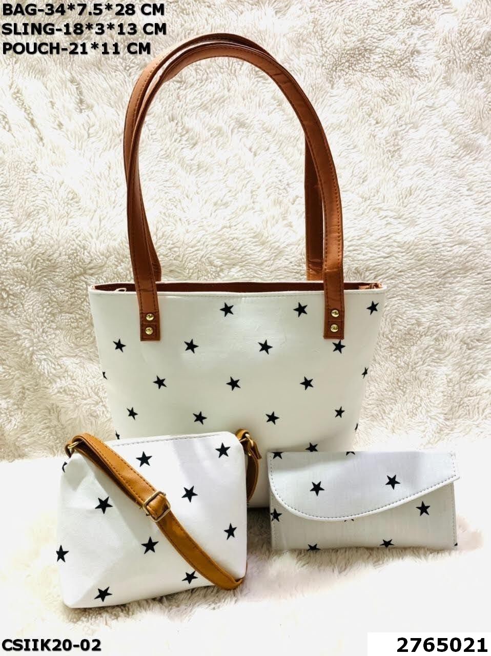 Designer Ikkat Combo Set - Cotton Fabric, Bag: 34*7.5*28cm, Sling: 18*3*13cm, Pouch: 21*11cm | Multi-color, Printed Design, Zipper Closure, Ideal For Women