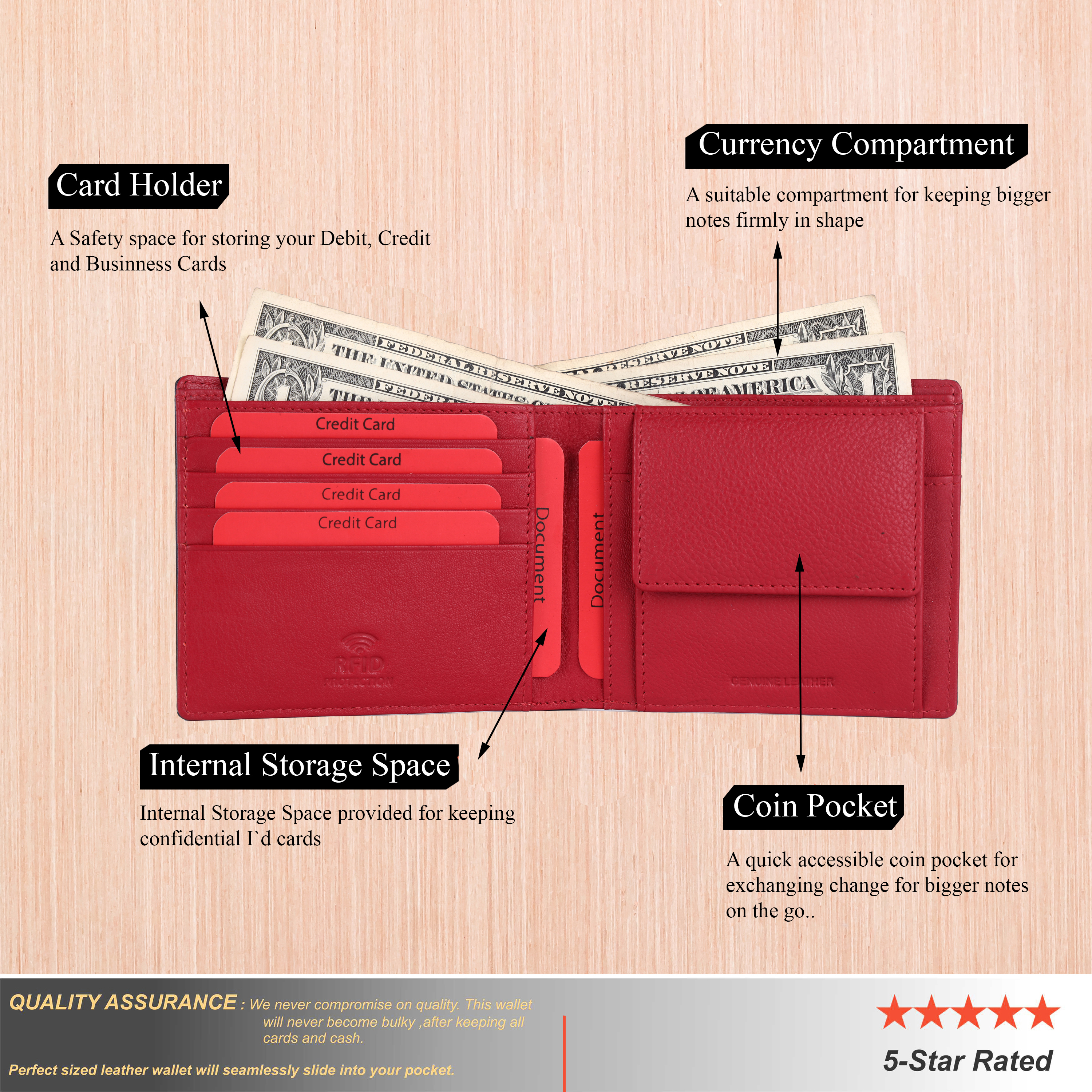 Brown Red Leather Wallet