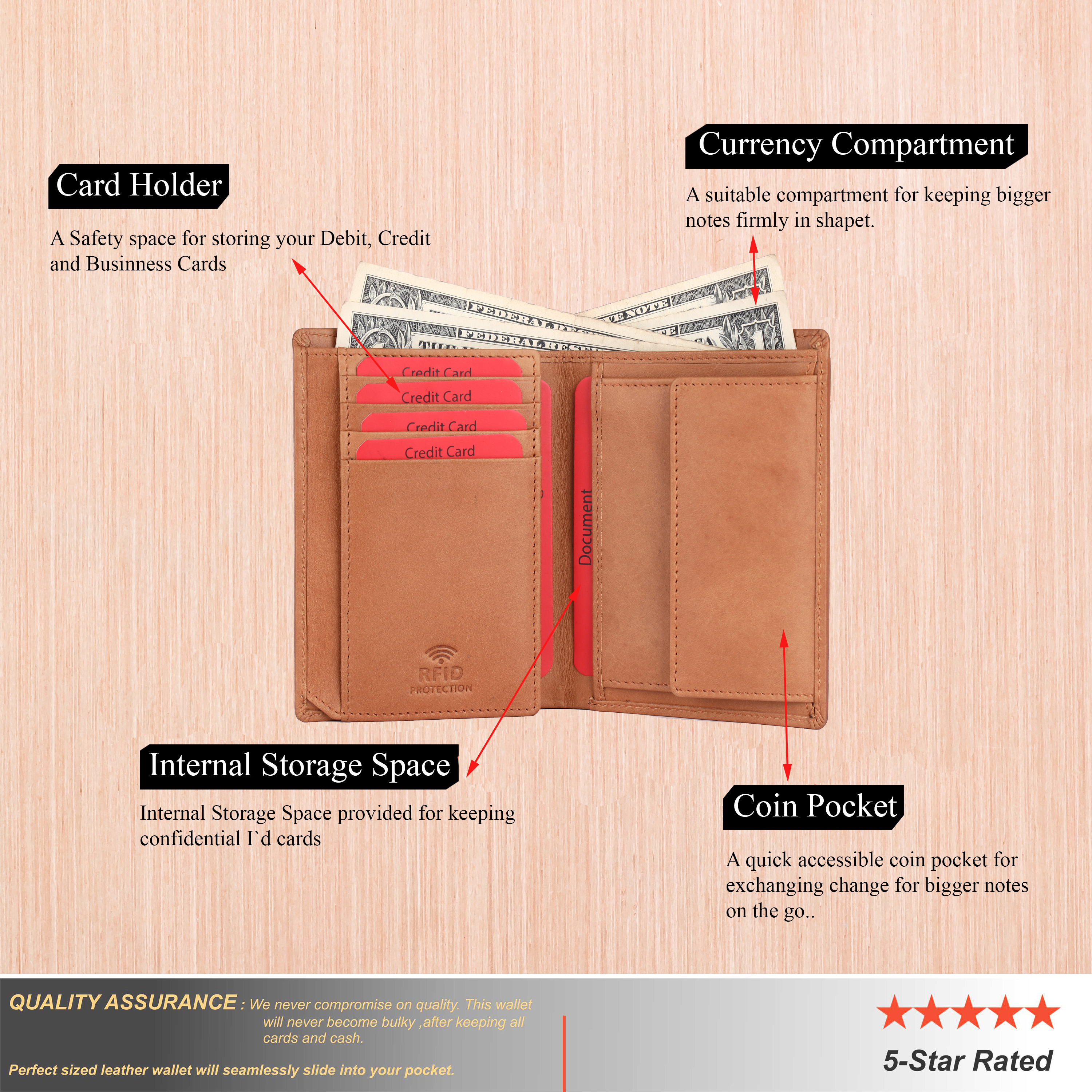 Mens Brown Leather Wallet Size: Free Sizes