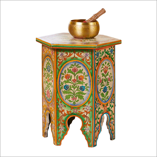 Wooden Painted End Table - Solid Wood, Multicolor Finish | Durable Home Furniture with Customization Options
