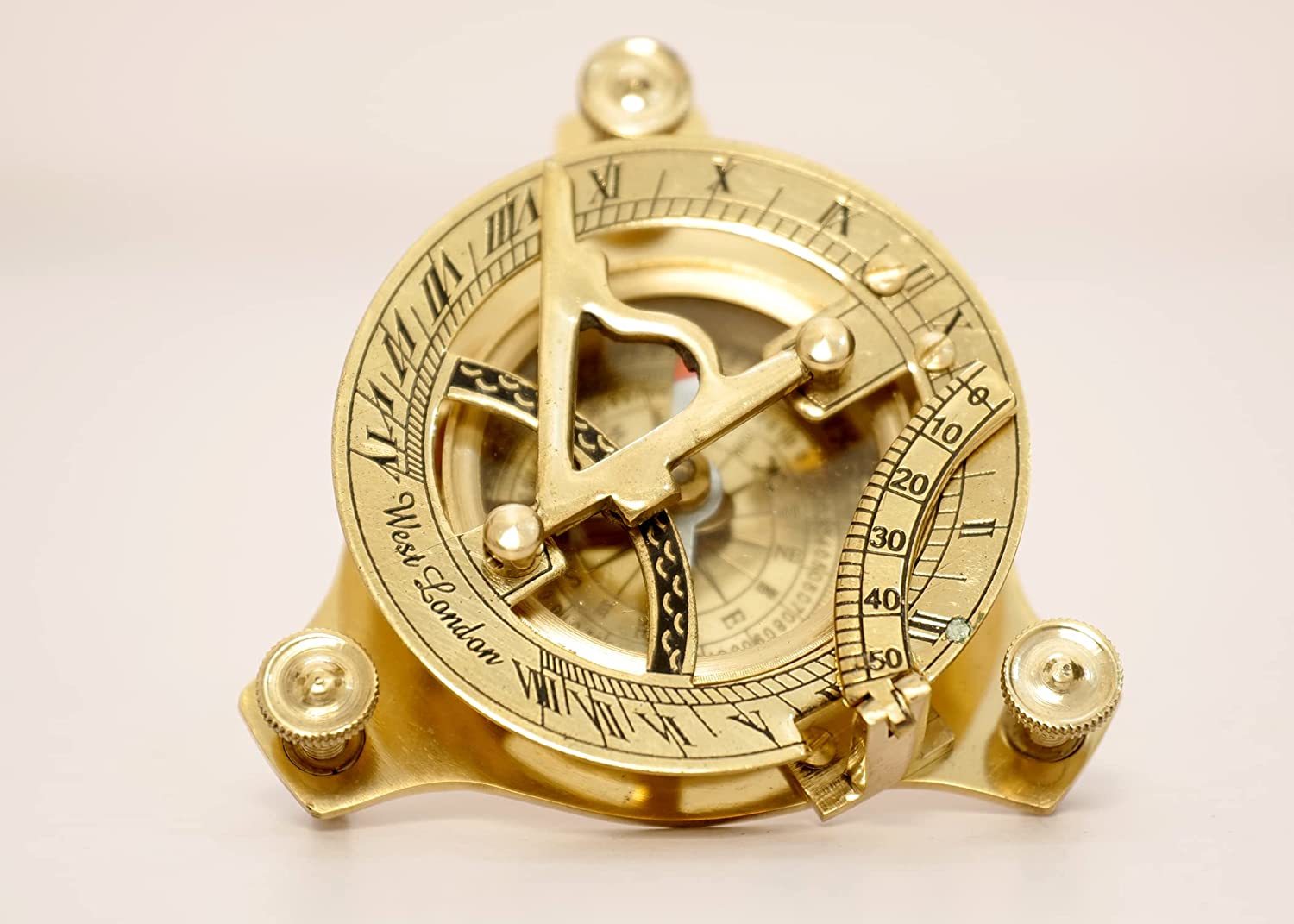 Antique Sohrab Nauticals 4" Brass Sundial Compass Sun Clock Use Office Purpose And Etc. Colour Gold Finish Weight 235 Gm