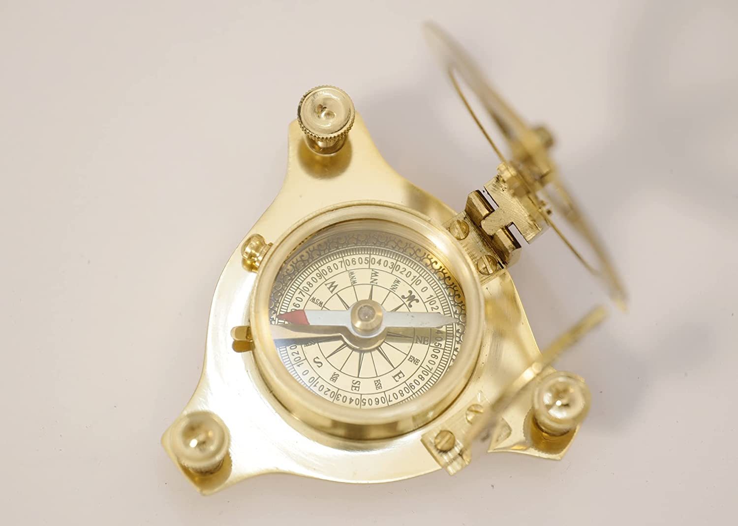 Antique Sohrab Nauticals 4" Brass Sundial Compass Sun Clock Use Office Purpose And Etc. Colour Gold Finish Weight 235 Gm