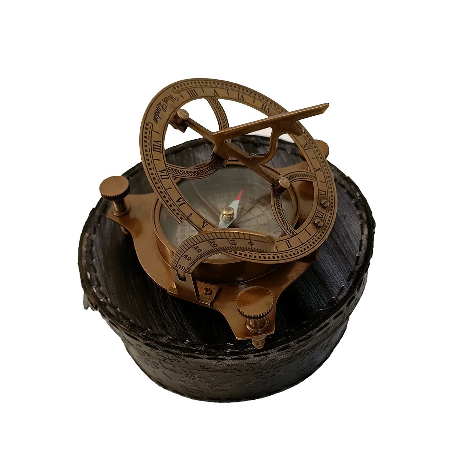 Brass Sundial Compass - 4 Inch Antique Design, Gold Finish | Functional Sundial And Magnetic Direction Finder, Unique Gift Collectible