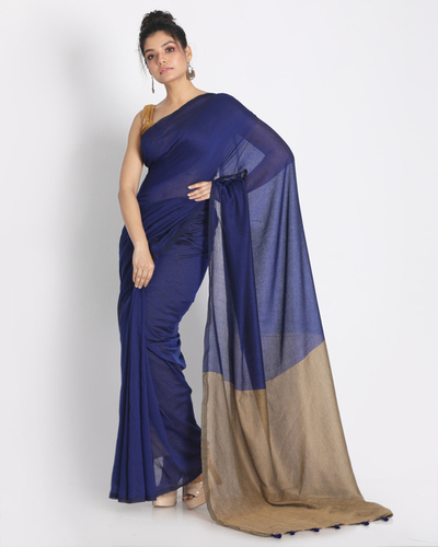 Khadi Blue Handspun Handwoven Cotton Saree