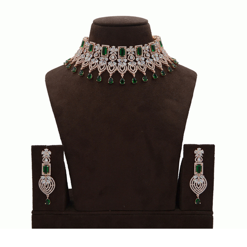 American Diamond Necklace Emerald