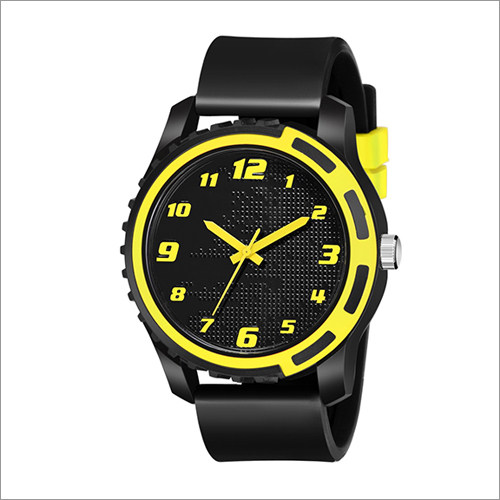 ब्लैक मेन्स राउंड एनालॉग रबर स्ट्रैप रिस्ट वॉच