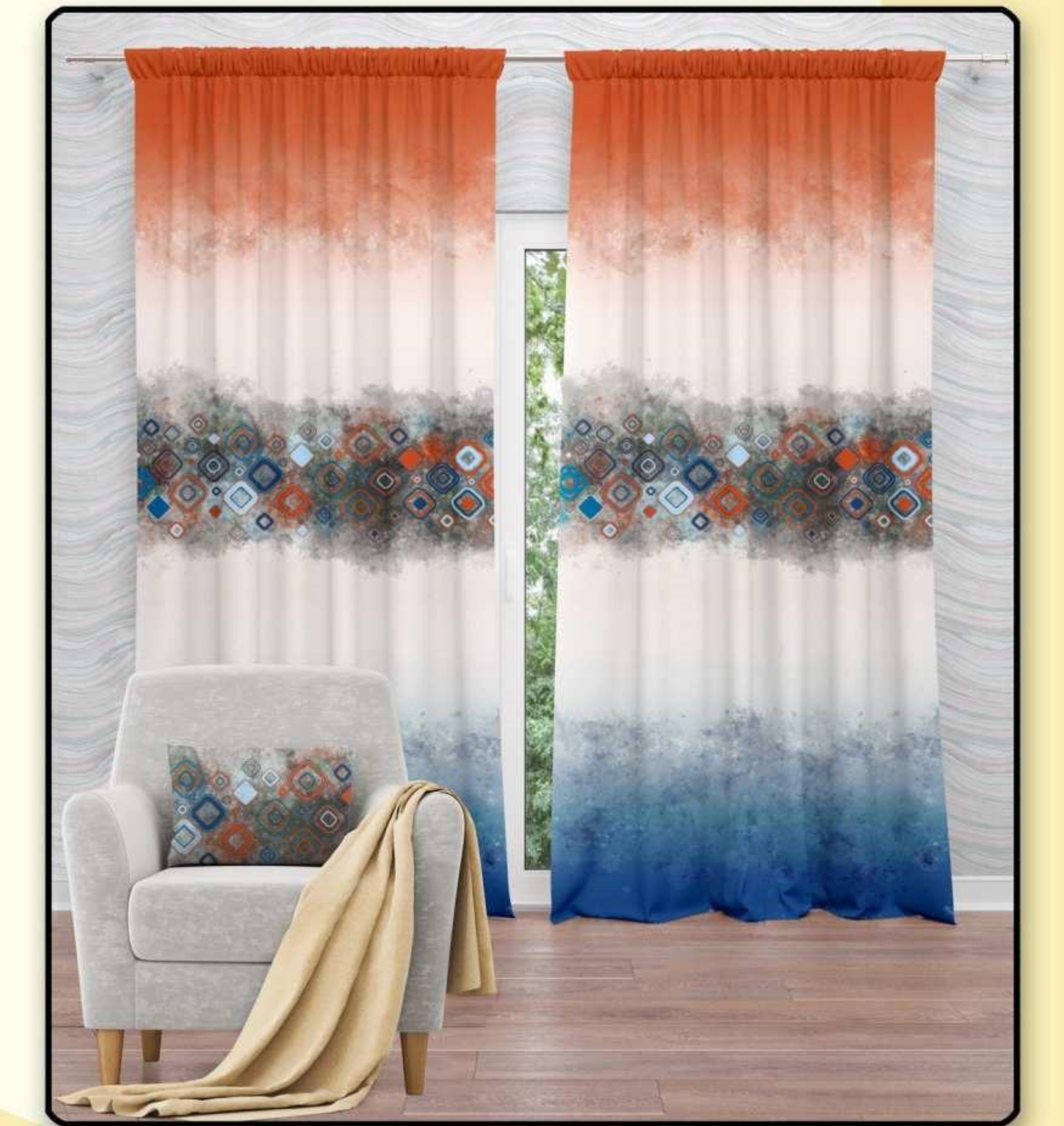 Digital Print Curtain - Polyester Material, 54 Inches Wide | Multi-color Modern Design For Home Door Use