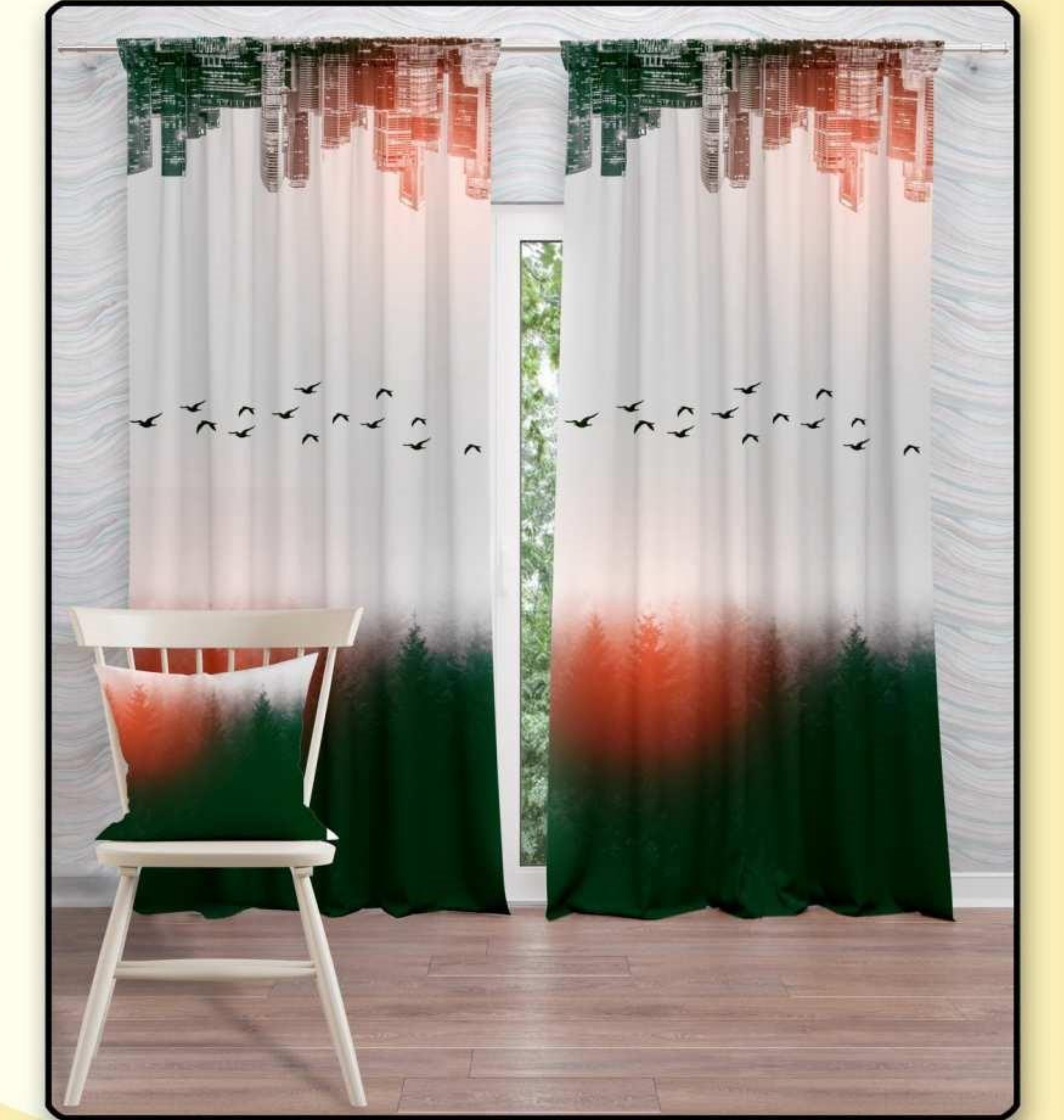 Digital Print Curtain - Polyester Material, 54 Inches Wide | Multi-color Modern Design For Home Door Use