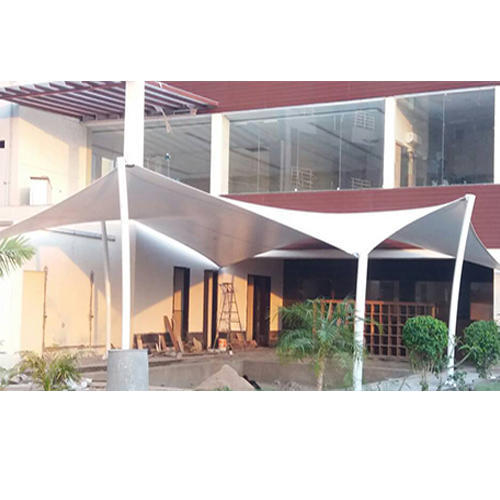 Triangle Tensile Structure - Polyester, Customized Dimensions, All Colors Available | Triple Layered, Mild Steel Frame, Plain Canopy Design, Suitable For 5+ Persons