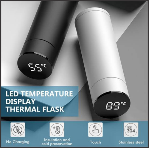 Led Temperature Flask - Stainless Steel, Black Finish | Smart Temperature Display System