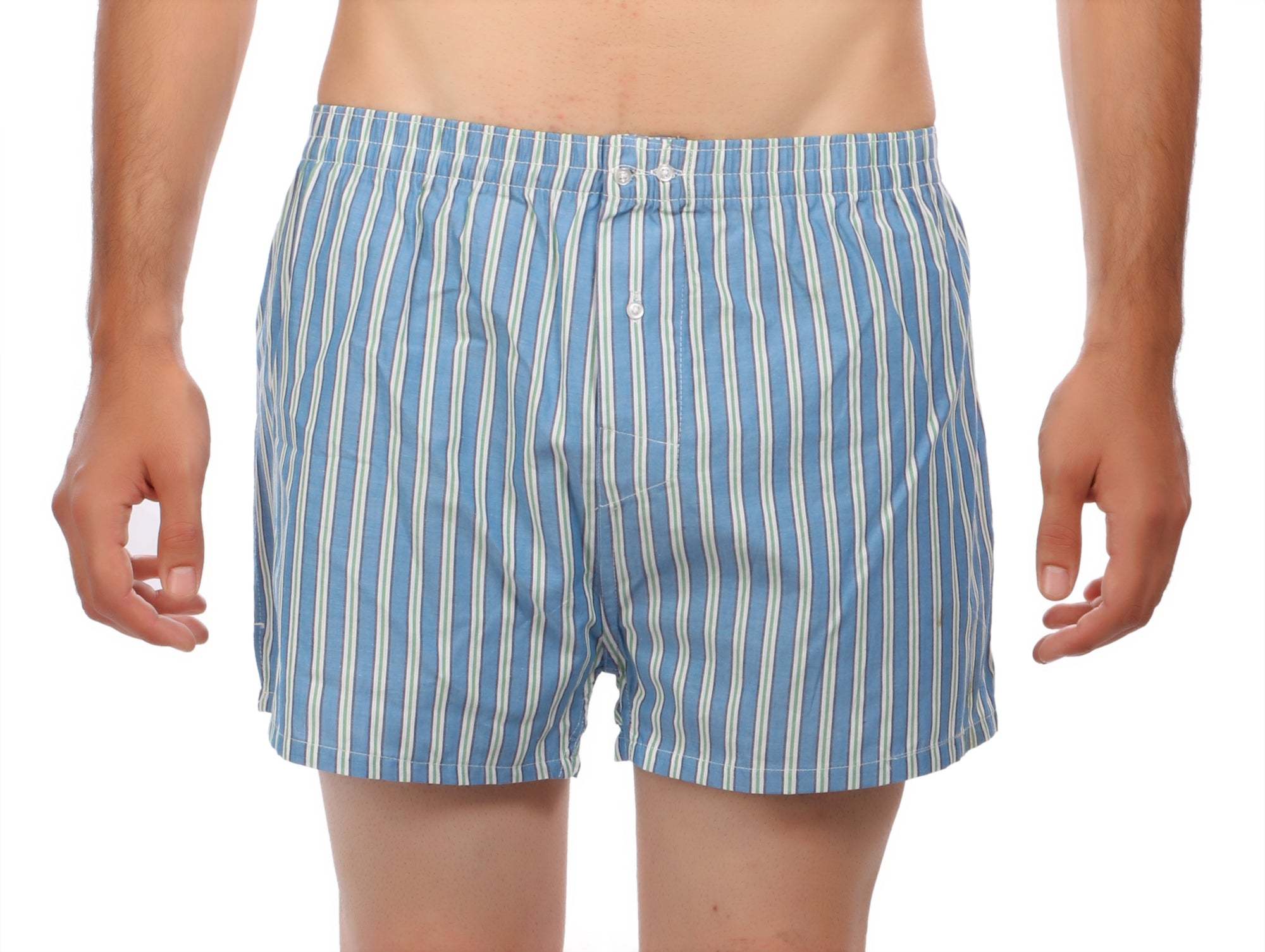 Men's Cotton Boxer Shorts - 100% Combed Cotton, Blue Striped Design | Multi-color Laces, Age 18+, Appliqued & Embroidered Pattern