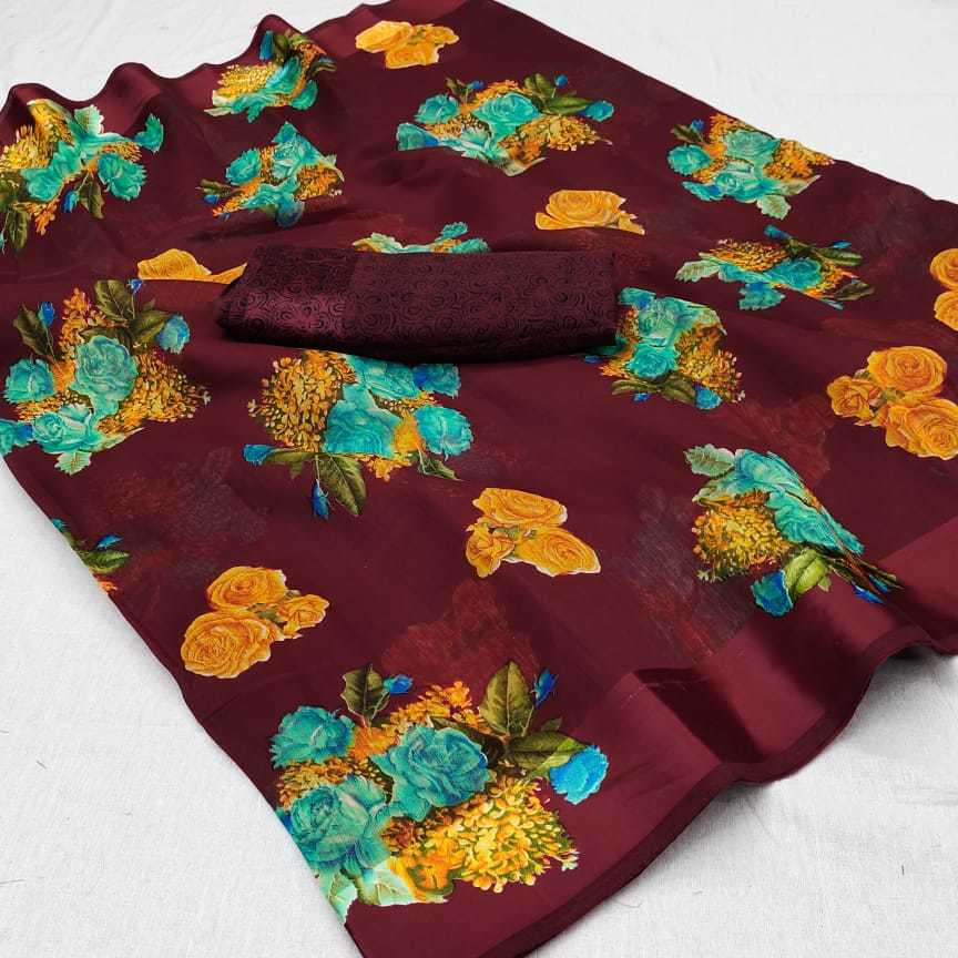 Ladies Saree - Lycra Blend Fabric 5.50 Mtr, Beautiful Digital Print, 6 Colors, Bangalori Silk Blouse 0.8 Mtr (Unstitched) | Breathable, Washable, All Season