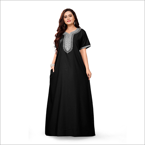 Winter Black Cotton Long Nighty