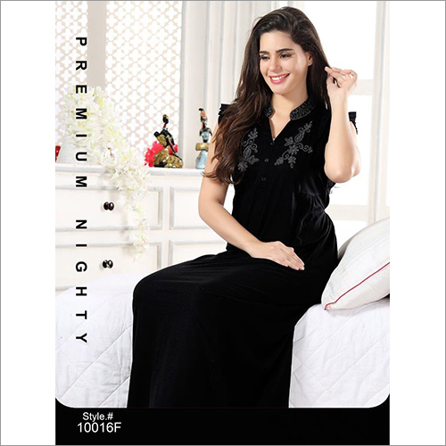 Spring Black Fancy Hosiery Nighty